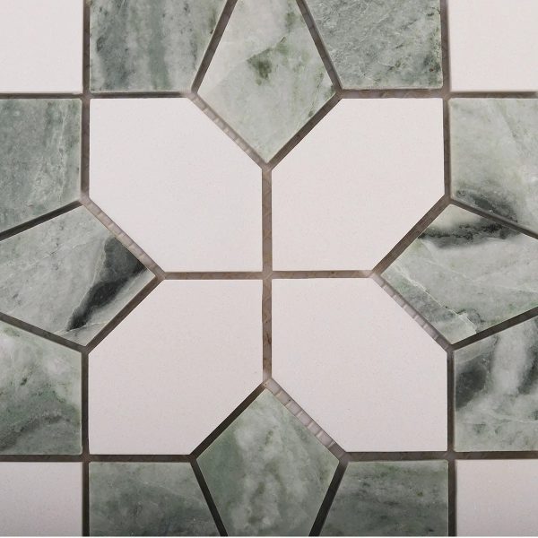 Green and White Floral Marble