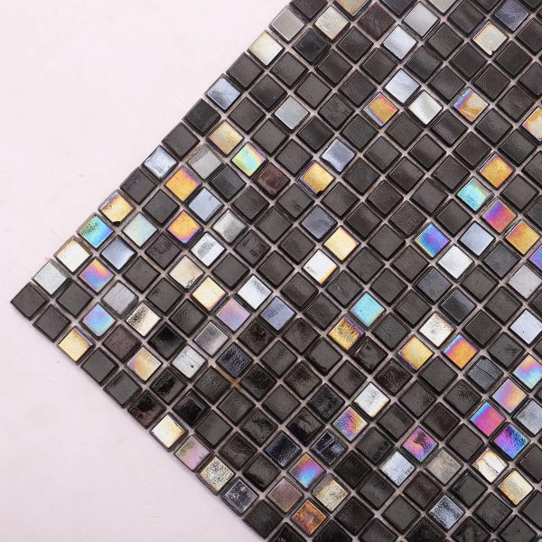 Mini Black Square Iridescent Glass Mosaic Tiles