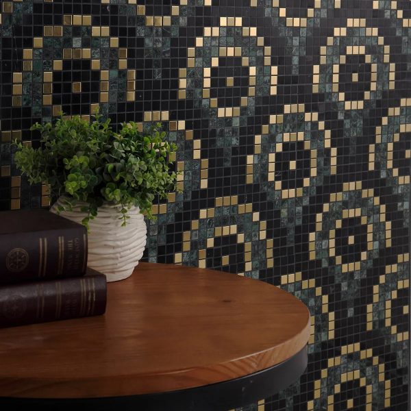 Metal and Natural Marble Pixel Mosaic Tiles