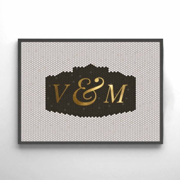 Custom Ceramic Mosaic - Water Jet Cut Copper Characters