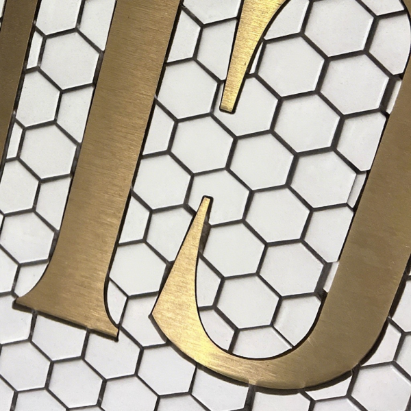 Custom Ceramic Mosaic - Water Jet Cut Copper Characters