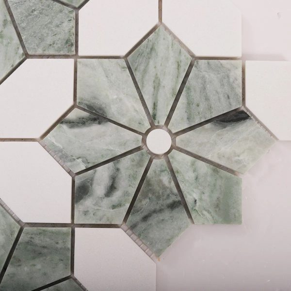 Green and White Floral Marble