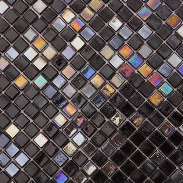 Mini Black Square Iridescent Glass Mosaic Tiles