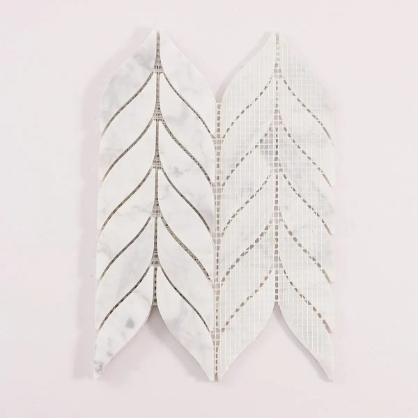 White Carrara Waterjet Leaf Marble