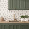 Santorini Green & White Petals Marble Mosaic Tile