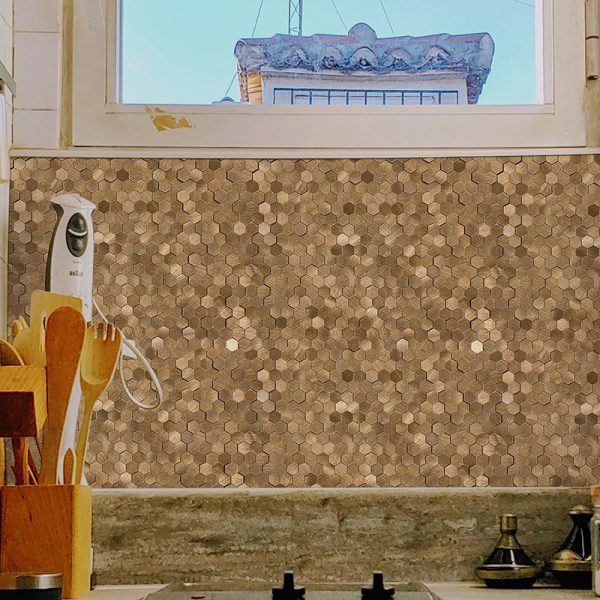 High - Low Hexagonal Metal Mosaic Self - Adhesive