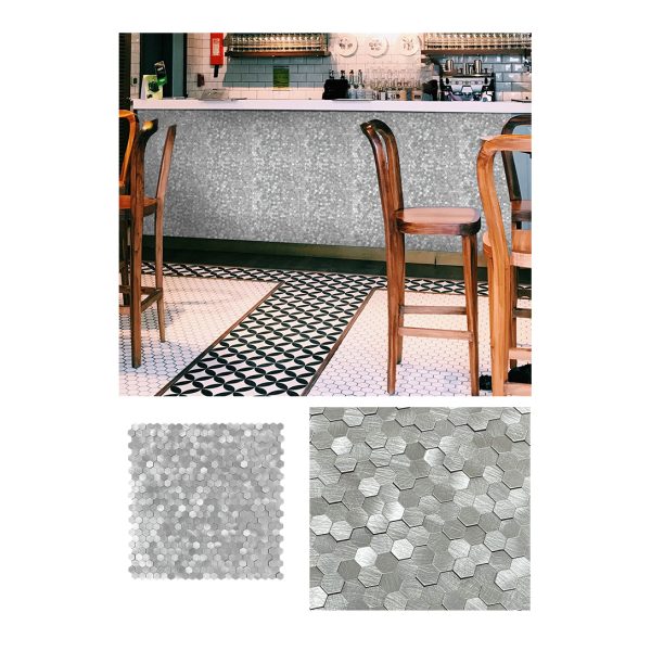 High - Low Hexagonal Metal Mosaic Self - Adhesive