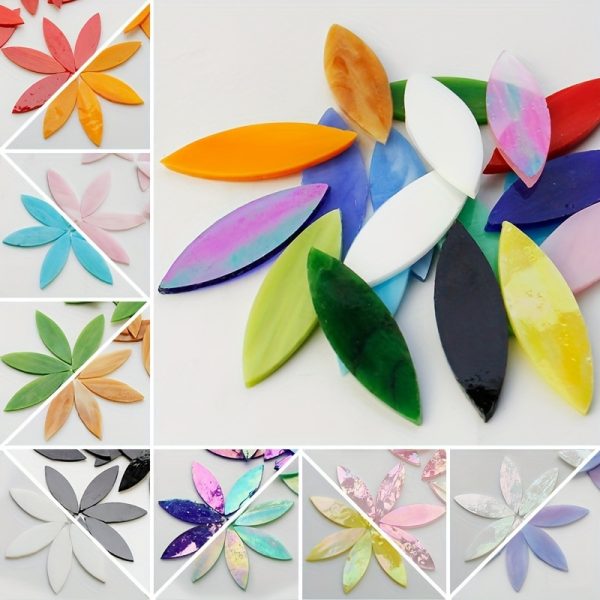 10pcs Leaf-shaped Glass Mosaic Tiles