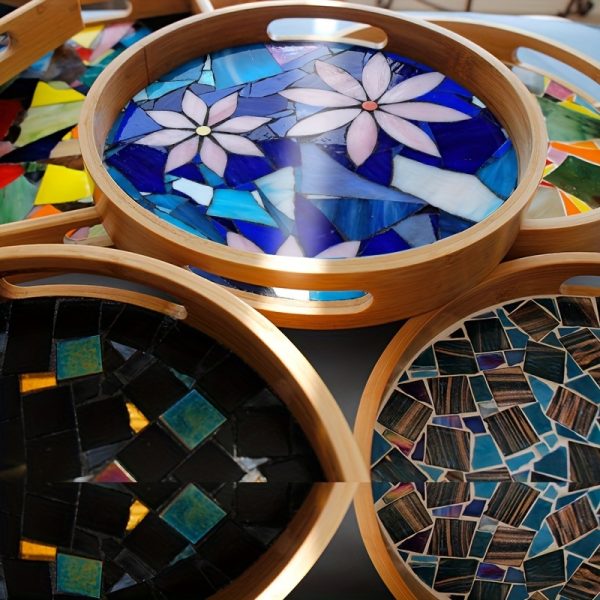 10pcs Leaf-shaped Glass Mosaic Tiles