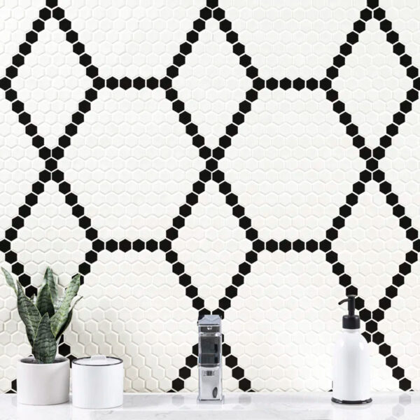 hexagon black matte porcelain mosaic floor and wall tile
