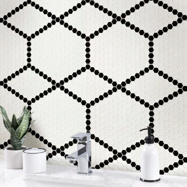 hexagon black matte porcelain mosaic floor and wall tile