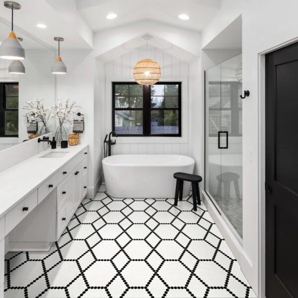 hexagon black matte porcelain mosaic floor and wall tile
