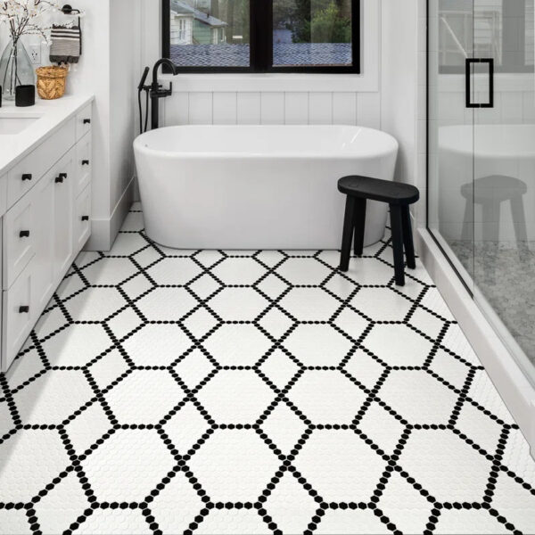 hexagon black matte porcelain mosaic floor and wall tile