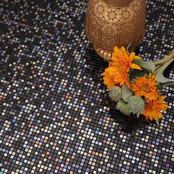 Mini Black Square Iridescent Glass Mosaic Tiles