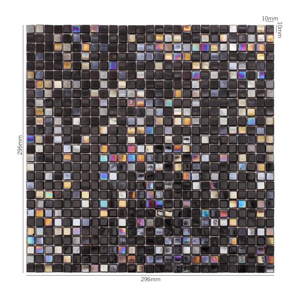 Mini Black Square Iridescent Glass Mosaic Tiles