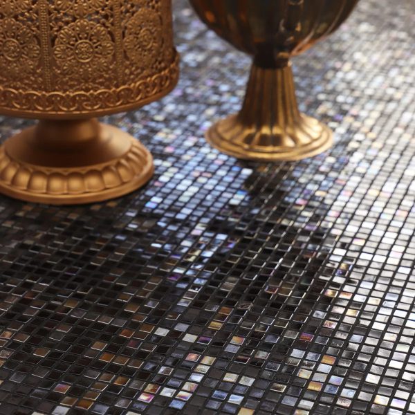 Mini Black Square Iridescent Glass Mosaic Tiles