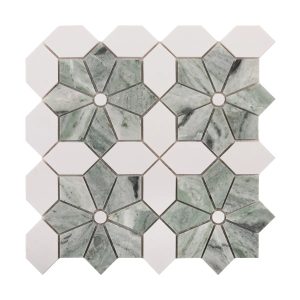 Green and White Floral Marble