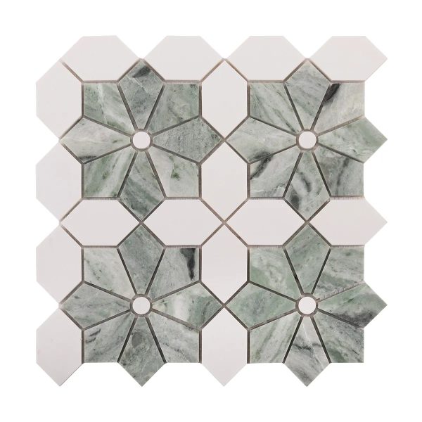 Green and White Floral Marble