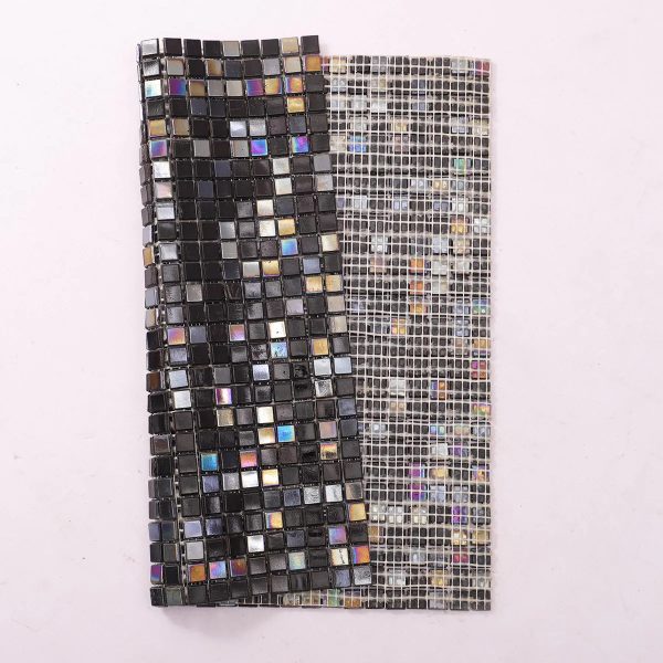 Mini Black Square Iridescent Glass Mosaic Tiles