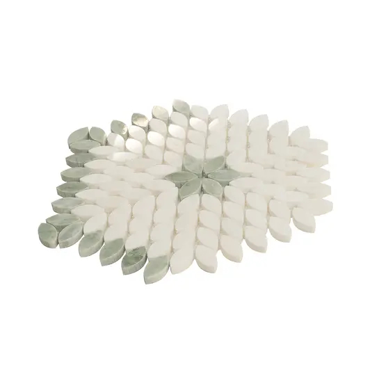 Santorini Green & White Petals Marble Mosaic Tile