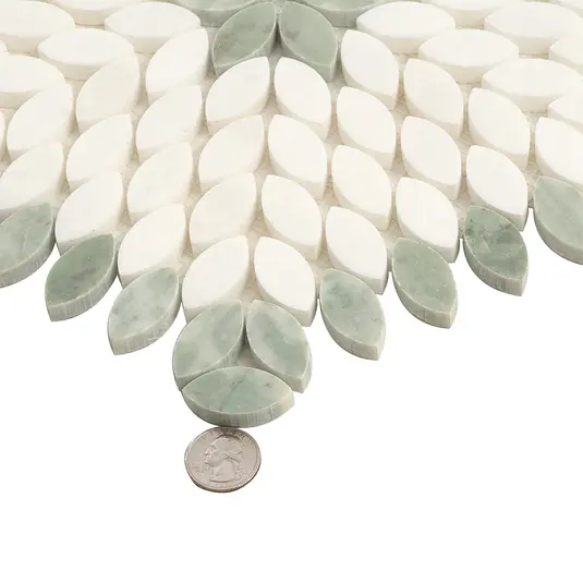 Santorini Green & White Petals Marble Mosaic Tile