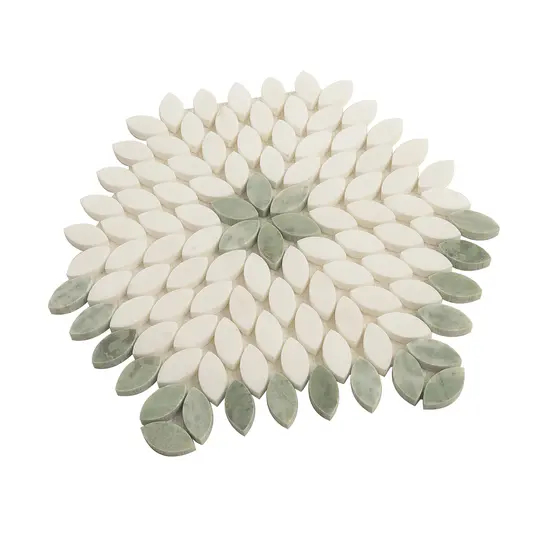 Santorini Green & White Petals Marble Mosaic Tile