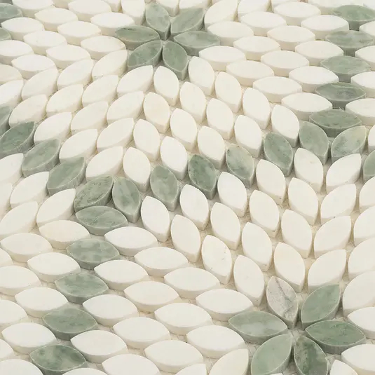 Santorini Green & White Petals Marble Mosaic Tile