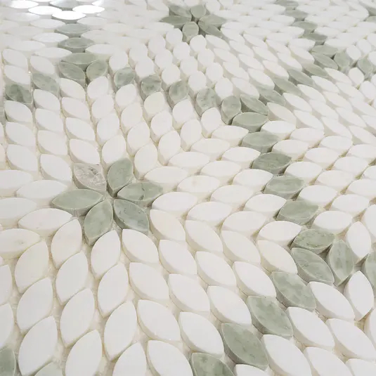 Santorini Green & White Petals Marble Mosaic Tile