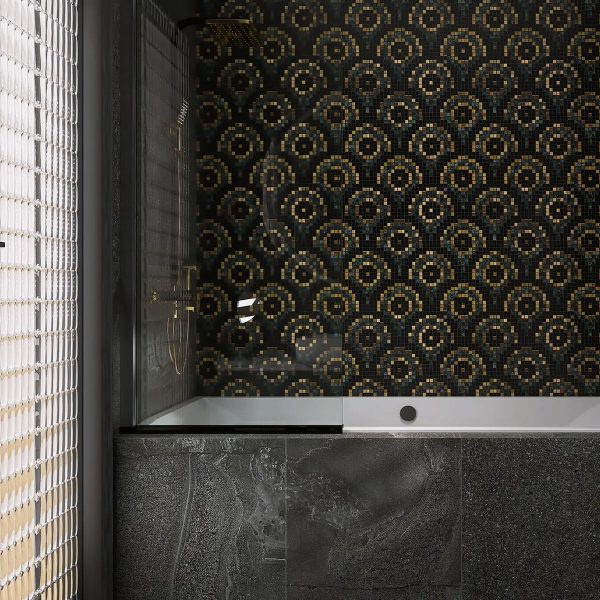 Metal and Natural Marble Pixel Mosaic Tiles