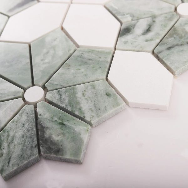 Green and White Floral Marble