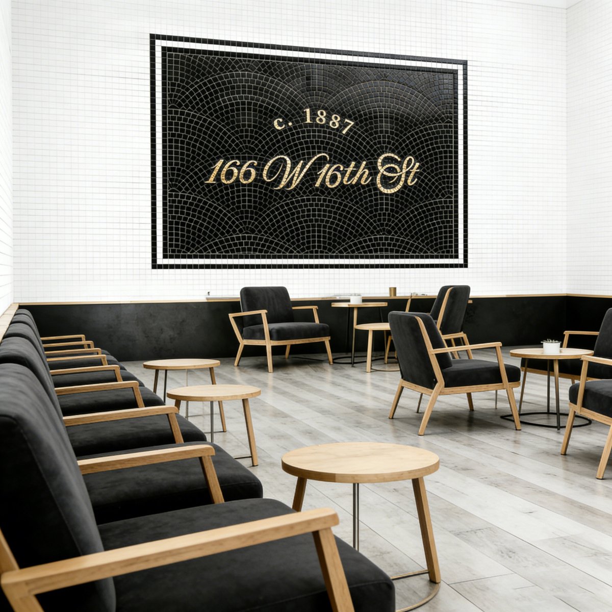 Custom mosaic name art installed on wall