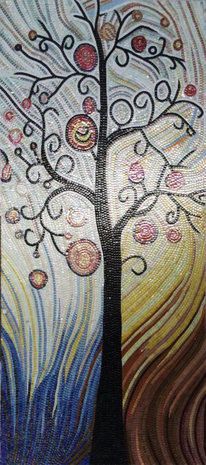 Handmade Flower Mosaic Art #6 | Botanical Tile Wall Decor