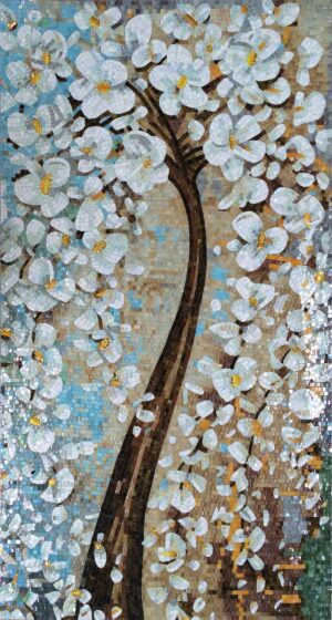 Handmade Flower Mosaic Art #9 | Botanical Tile Wall Decor