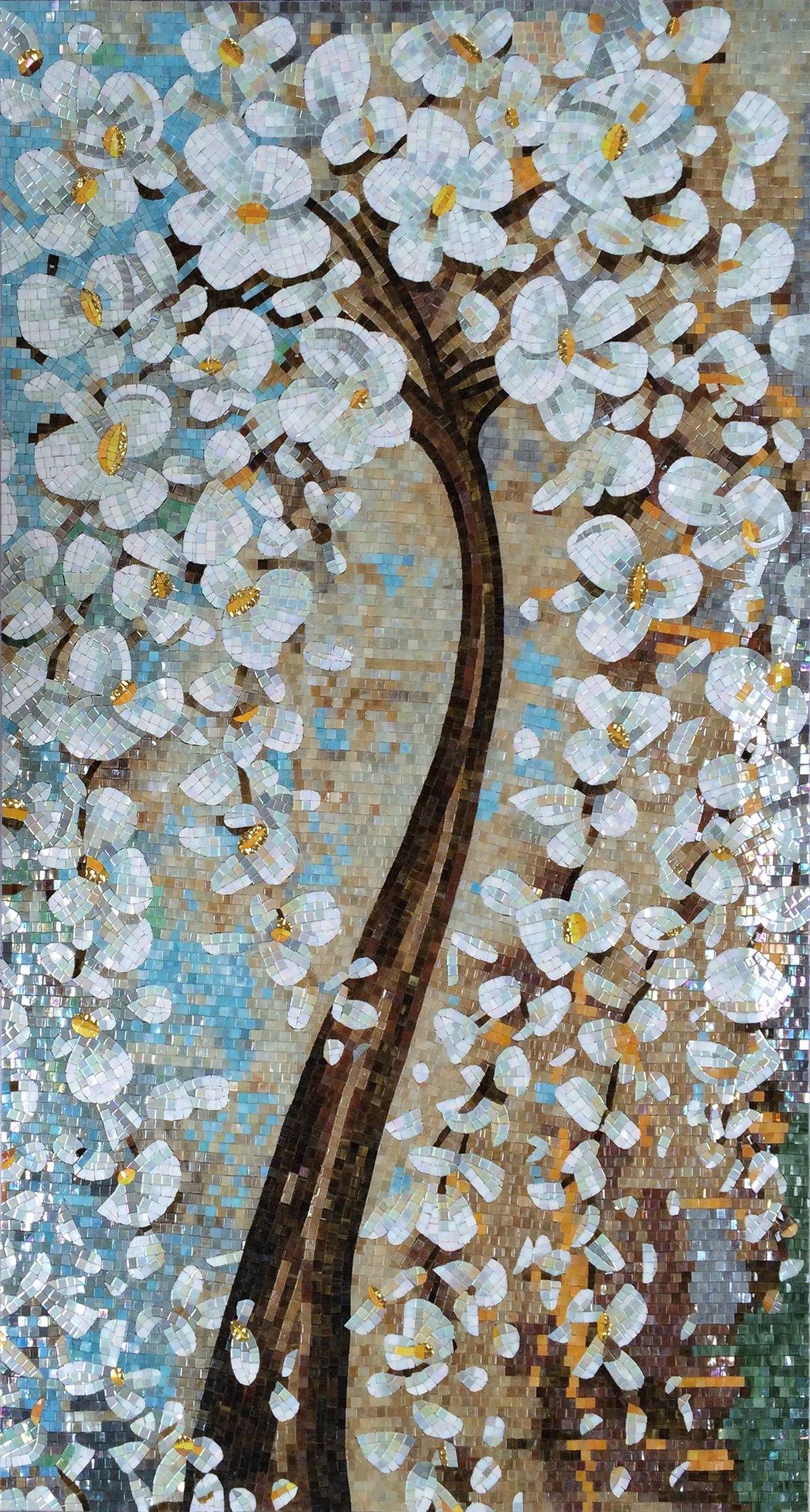 Handmade Flower Mosaic Art #9 | Botanical Tile Wall Decor