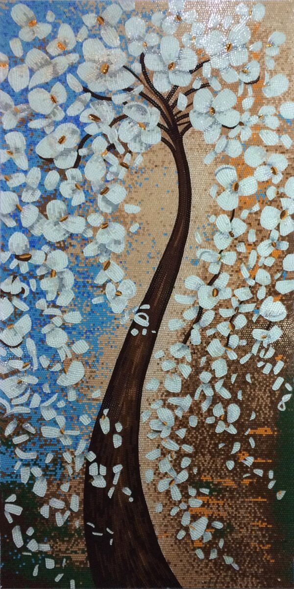 Handmade Flower Mosaic Art #11 | Botanical Tile Wall Decor