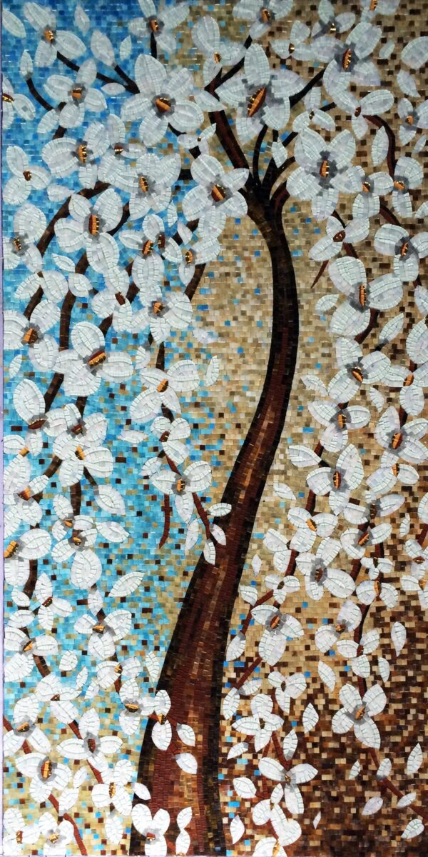 Handmade Flower Mosaic Art #13 | Botanical Tile Wall Decor