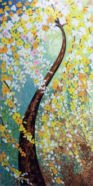 Handmade Flower Mosaic Art #14 | Botanical Tile Wall Decor