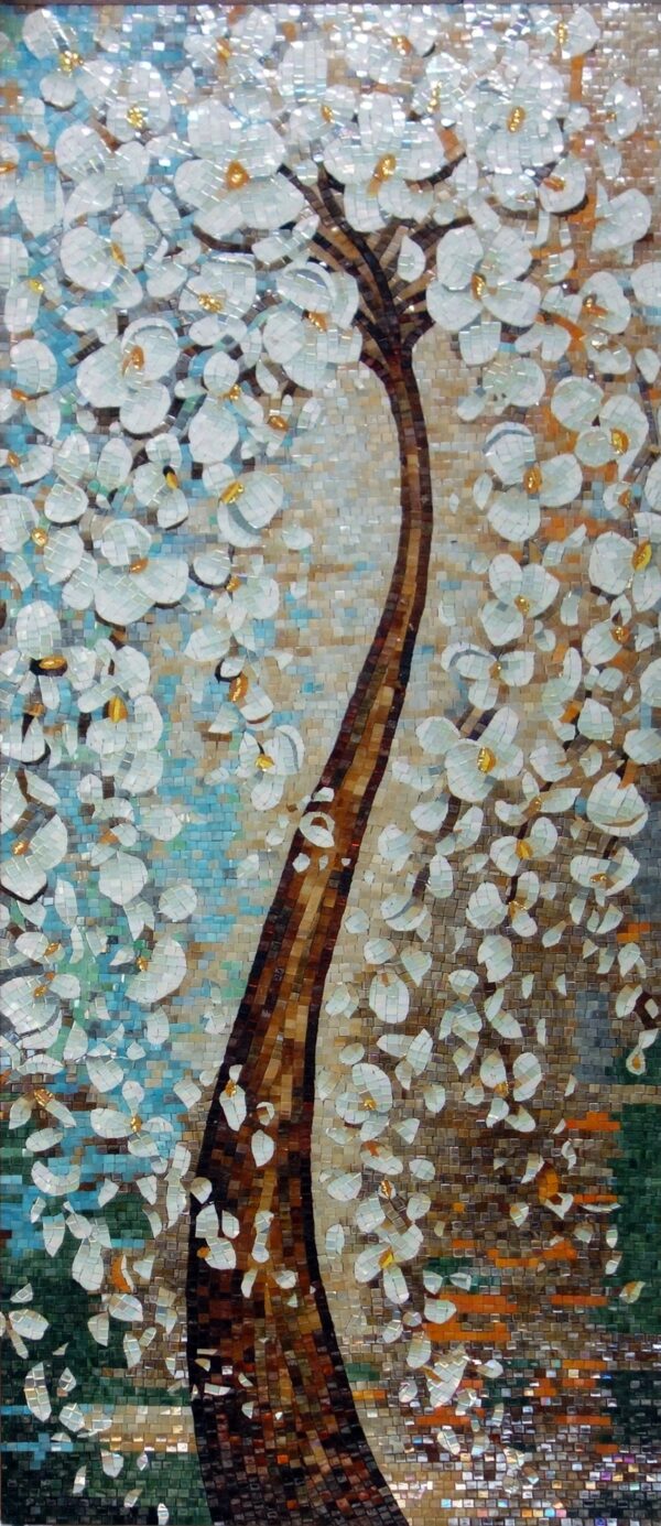 Handmade Flower Mosaic Art #16 | Botanical Tile Wall Decor