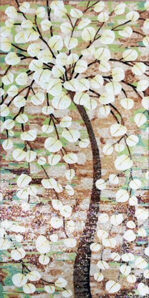 Handmade Flower Mosaic Art #20 | Botanical Tile Wall Decor