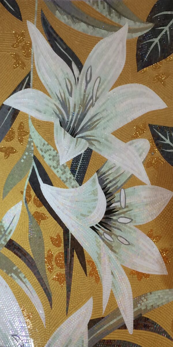 Handmade Flower Mosaic Art #30 | Botanical Tile Wall Decor