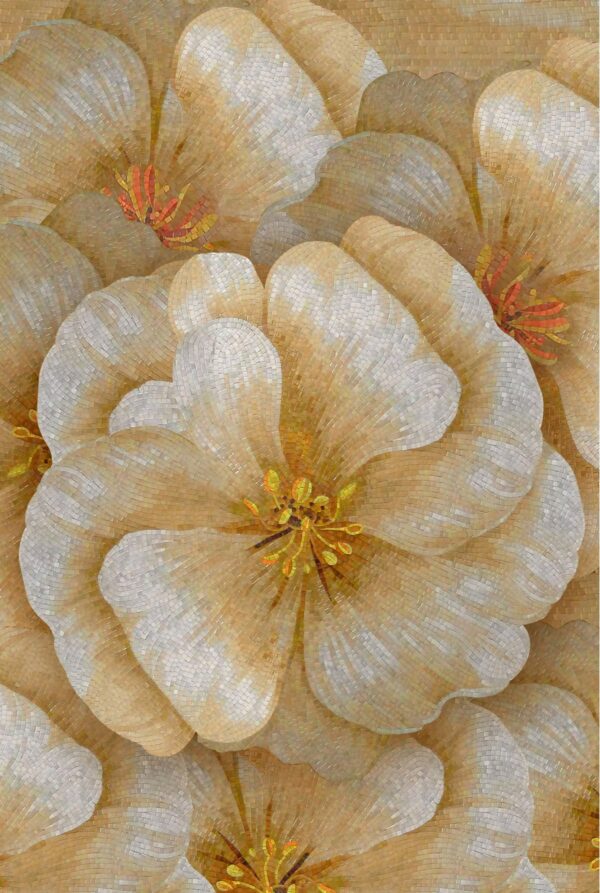 Handmade Flower Mosaic Art #40 | Botanical Tile Wall Decor