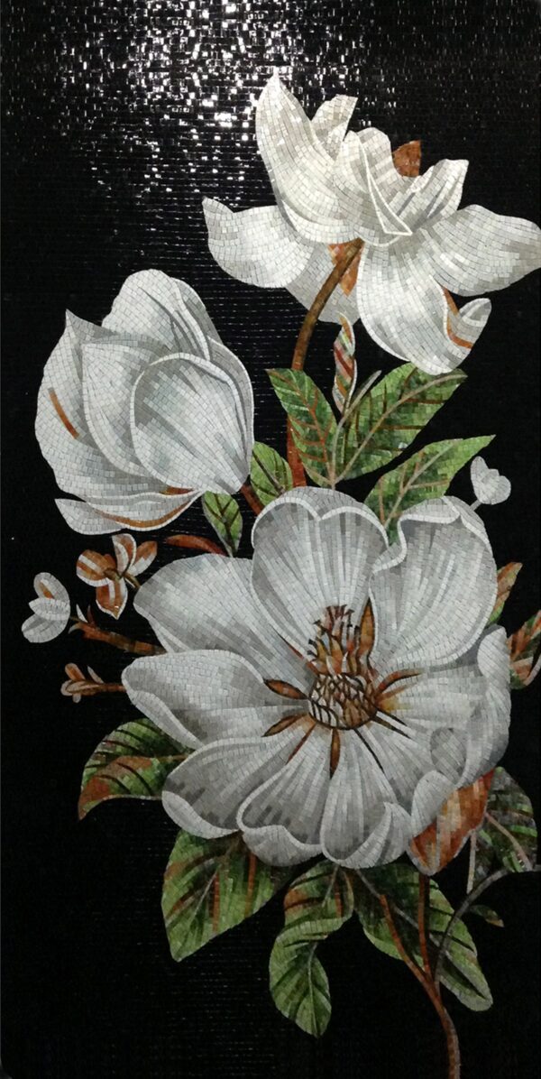 Handmade Flower Mosaic Art #61 | Botanical Tile Wall Decor