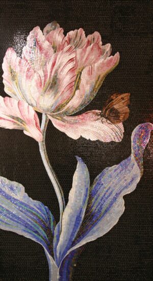 Handmade Flower Mosaic Art #66 | Botanical Tile Wall Decor