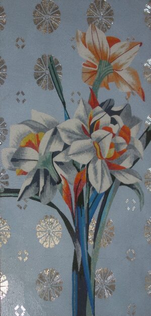 Handmade Flower Mosaic Art #92 | Botanical Tile Wall Decor