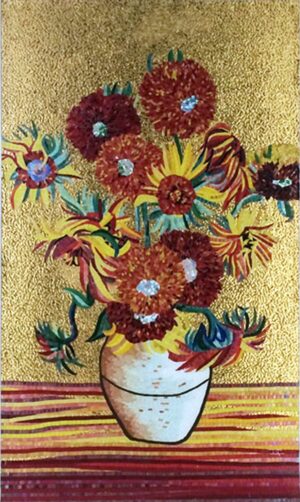 Handmade Flower Mosaic Art #95 | Botanical Tile Wall Decor