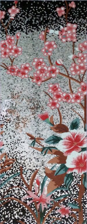 Handmade Flower Mosaic Art #99 | Botanical Tile Wall Decor