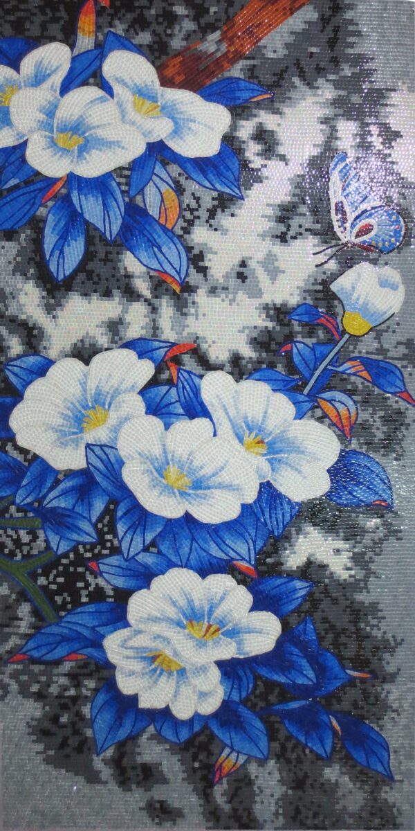 Handmade Flower Mosaic Art #108 | Botanical Tile Wall Decor