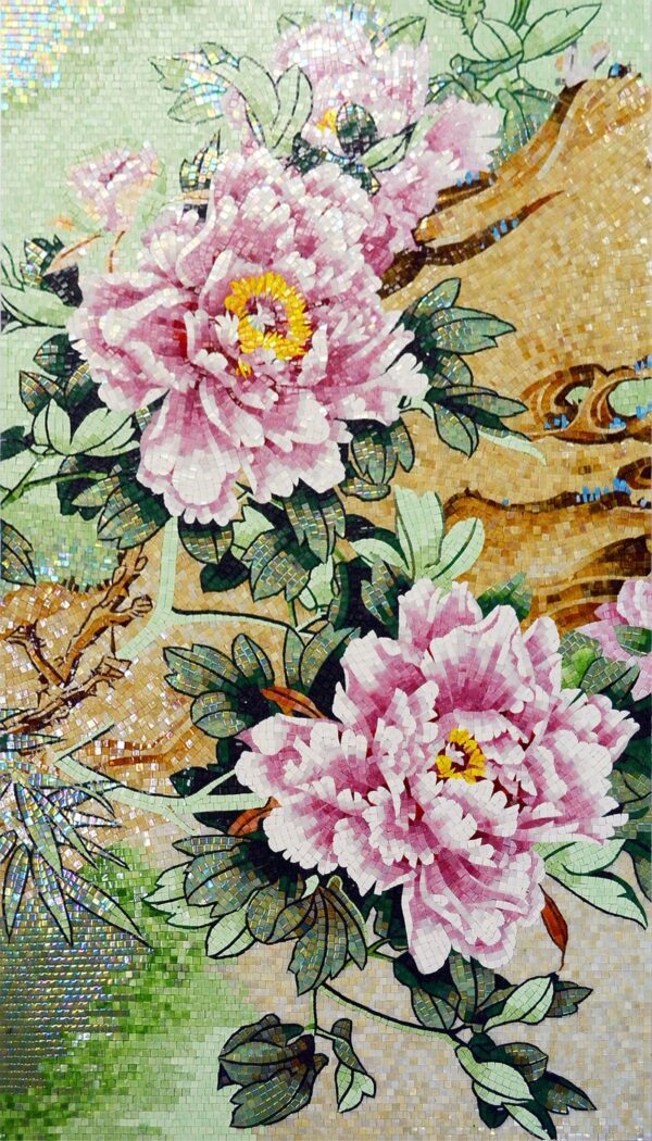 Handmade Flower Mosaic Art #128 | Botanical Tile Wall Decor