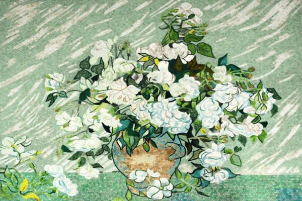 Handmade Flower Mosaic Art #129 | Botanical Tile Wall Decor