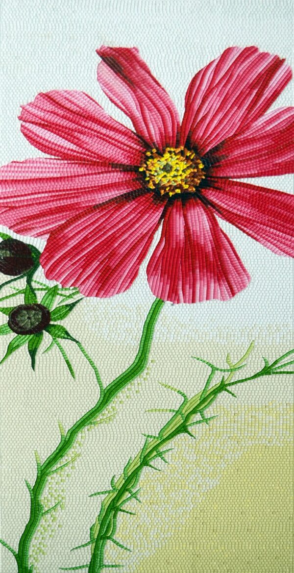 Handmade Flower Mosaic Art #131 | Botanical Tile Wall Decor